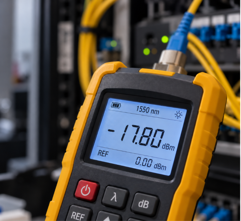 Power Meter medindo potência óptica em fibra óptica