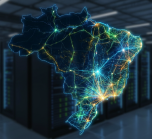 Complexo de Data Centers no Brasil com servidores de última geração e infraestrutura de TI moderna.