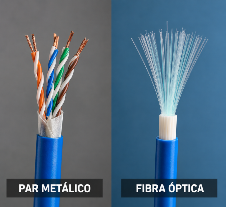 Comparação entre par metálico e fibra óptica para transmissão de dados